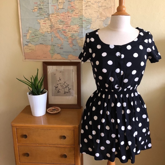 H&M Dresses & Skirts - H&M Black & White Polka Dot Button Mini Dress